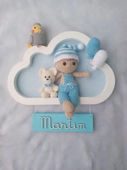 Porta Maternidade Nuvem - Menino + Ursinho