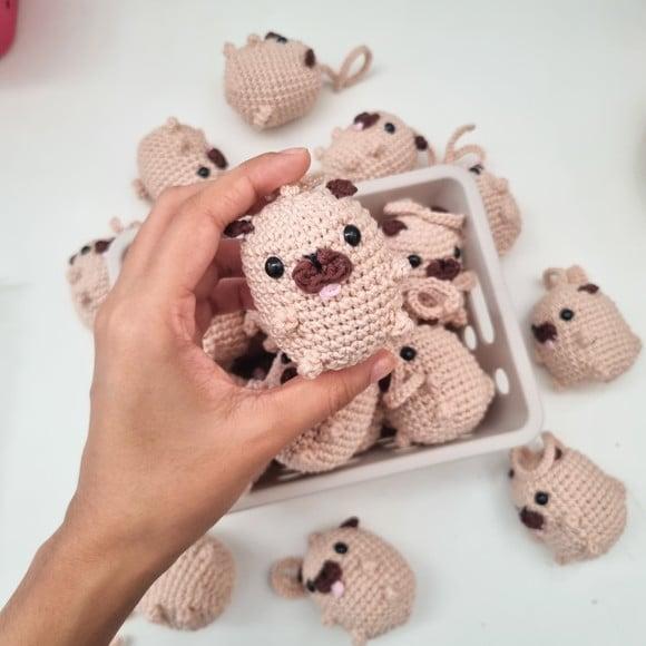 Chaveiro Cachorro Pug Amigurumi