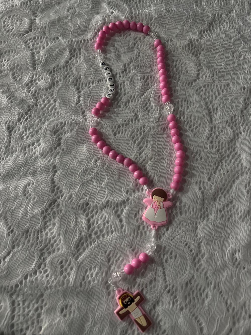 Terço rosa infantil personalizado