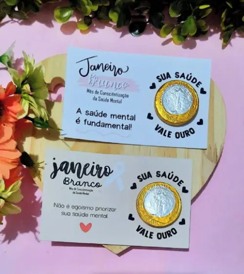 Card com Moedinha de Chocolate ao Leite- Janeiro Branco