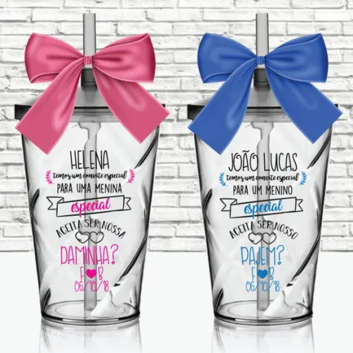 Kit 2 Copos Convite Daminha Pajem Florista Lembrancinha