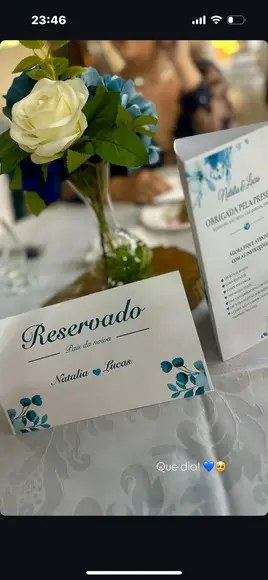 Kit 20 Menu de Mesa + 3 Placas Reservado Casamento