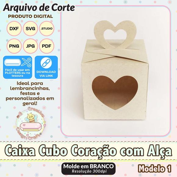 Arquivo Corte Silhouette Caixa Cubo Coração com Alça