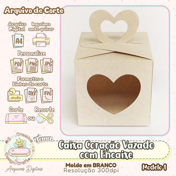 Arquivo Corte Silhouette Caixa Cubo Coração com Alça