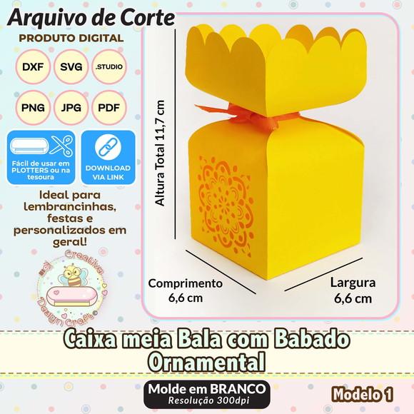 Arquivo Corte Silhouette Caixa Meia Bala Babado Ornamental
