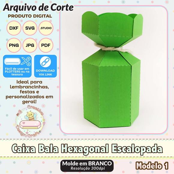 Arquivo de Corte Silhouette Caixa Bala Hexagonal Escalope 1