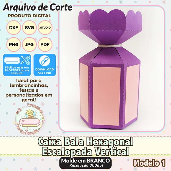 Arquivo de Corte Silhouette Caixa Bala Hexagonal Escalopada
