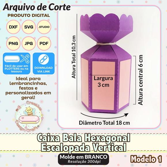 Arquivo de Corte Silhouette Caixa Bala Hexagonal Escalopada