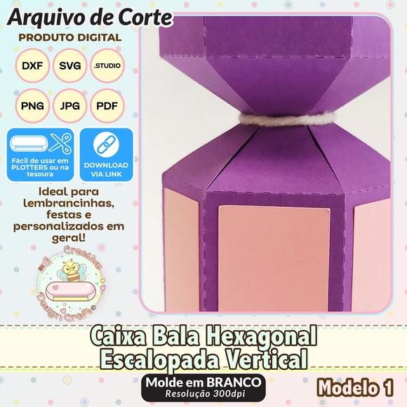 Arquivo de Corte Silhouette Caixa Bala Hexagonal Escalopada