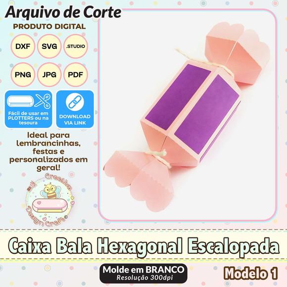 Arquivo de Corte Silhouette Caixa Bala Hexagonal Escalope 1