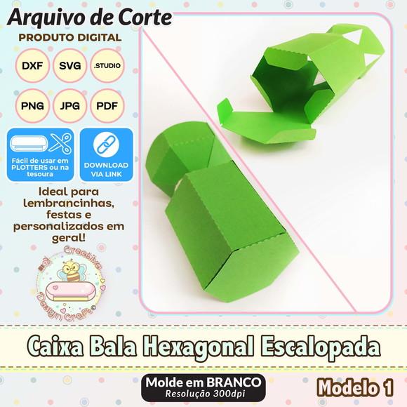 Arquivo de Corte Silhouette Caixa Bala Hexagonal Escalope 1