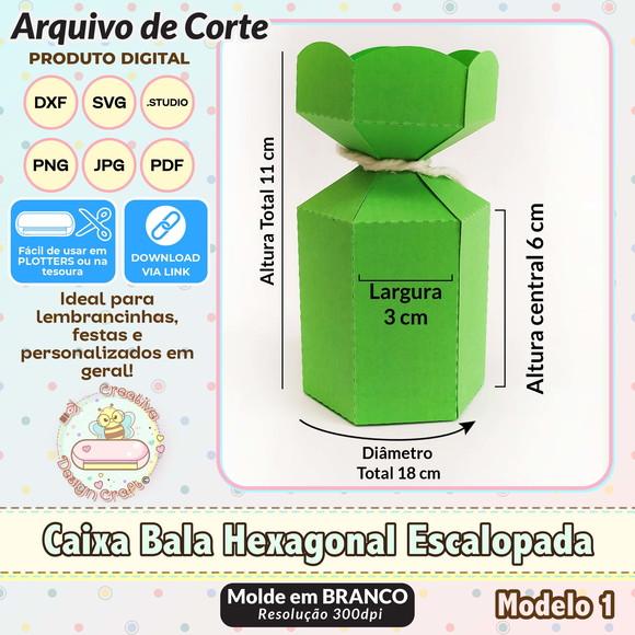 Arquivo de Corte Silhouette Caixa Bala Hexagonal Escalope 1