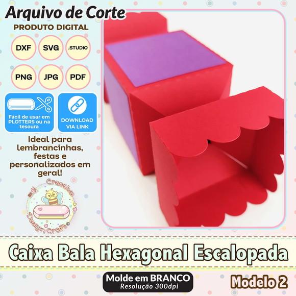 Arquivo de Corte Silhouette Caixa Bala Hexagonal Escalope 2