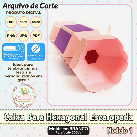 Arquivo de Corte Silhouette Caixa Bala Hexagonal Escalope 1