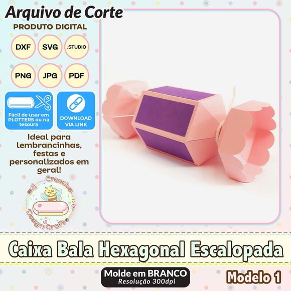 Arquivo de Corte Silhouette Caixa Bala Hexagonal Escalope 1