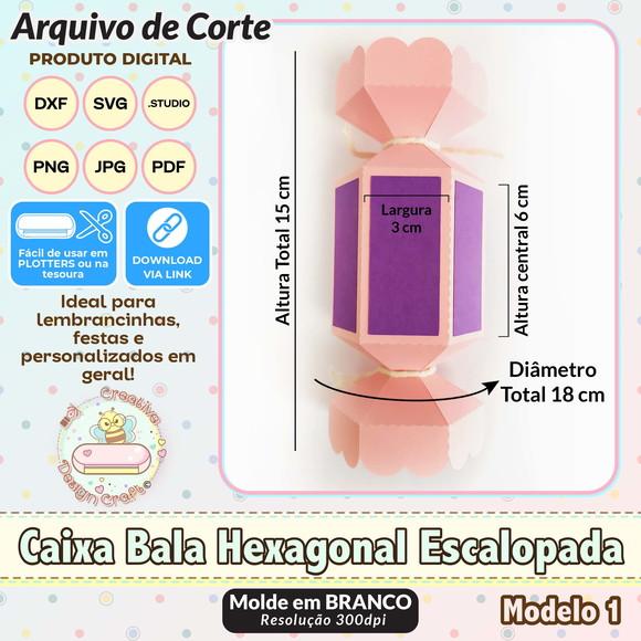 Arquivo de Corte Silhouette Caixa Bala Hexagonal Escalope 1