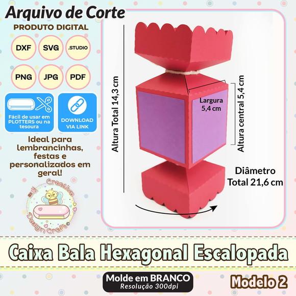 Arquivo de Corte Silhouette Caixa Bala Hexagonal Escalope 2