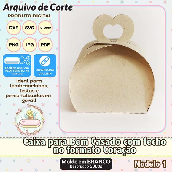 Arquivo de Corte Silhouette Caixa Bem Casado Fecho Coração