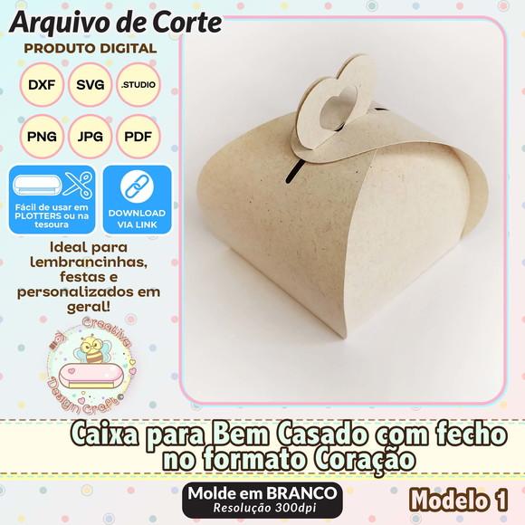 Arquivo de Corte Silhouette Caixa Bem Casado Fecho Coração