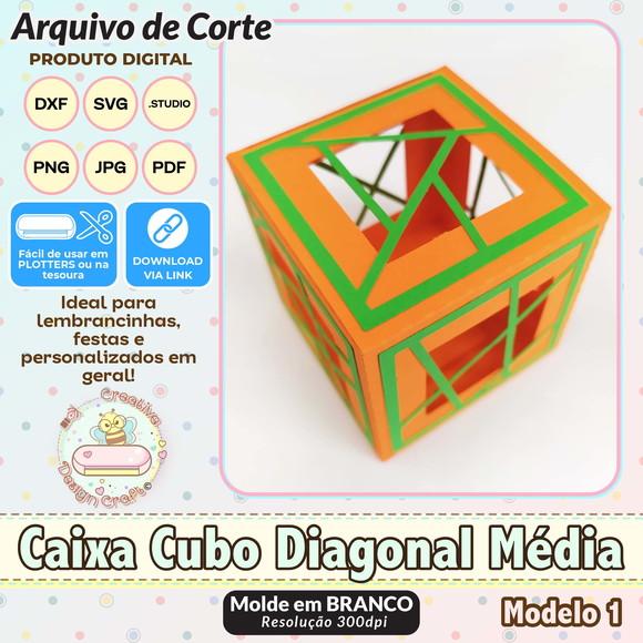 Arquivo de Corte Silhouette Caixa Cubo Diagonal Média