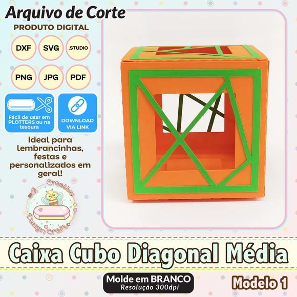 Arquivo de Corte Silhouette Caixa Cubo Diagonal Média