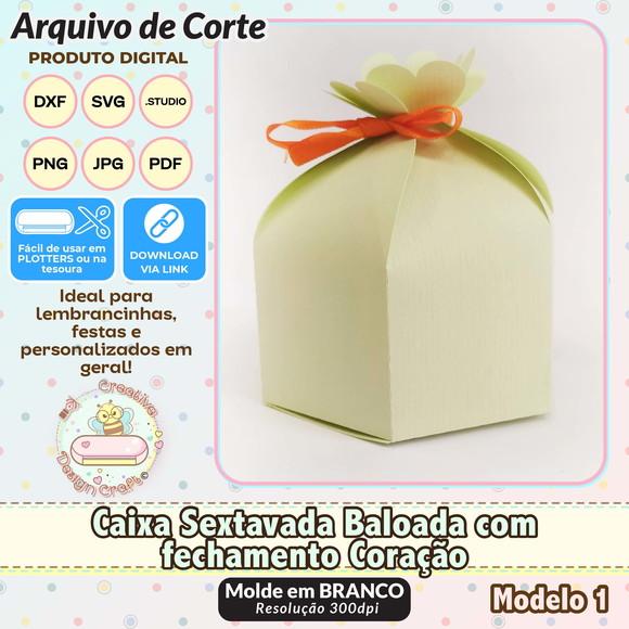 Arquivo de Corte Silhouette Caixa Sextavada Baloada Coração