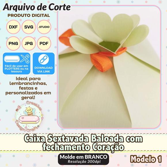 Arquivo de Corte Silhouette Caixa Sextavada Baloada Coração