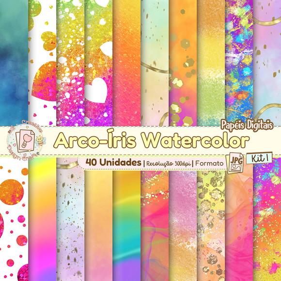 Papéis Digitais Arco-íris Watercolor Kit 1