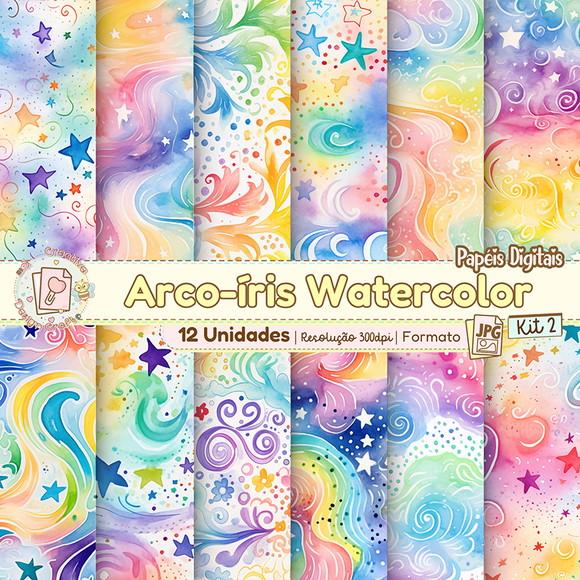 Papéis Digitais Arco-íris Watercolor Kit 2