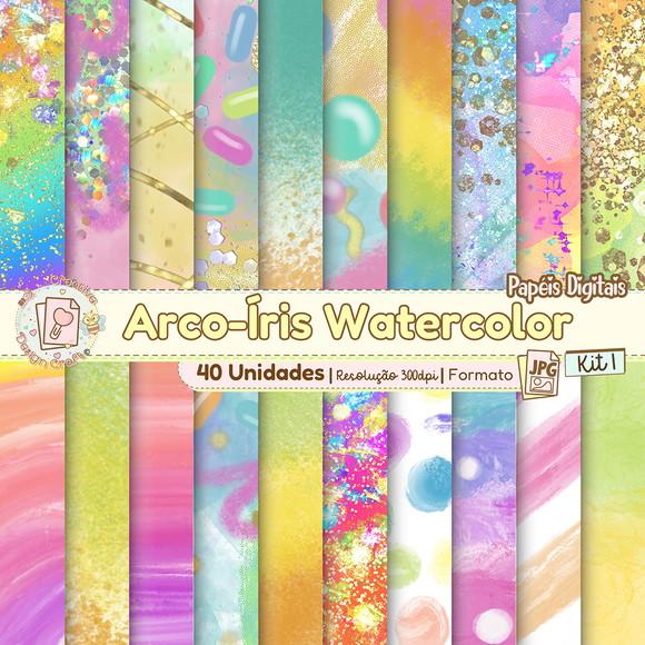 Papéis Digitais Arco-íris Watercolor Kit 1