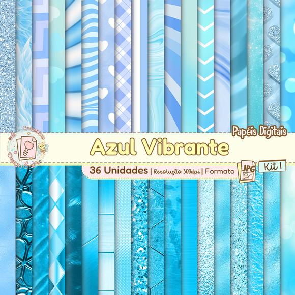 Papéis Digitais Azul Vibrante Kit 1