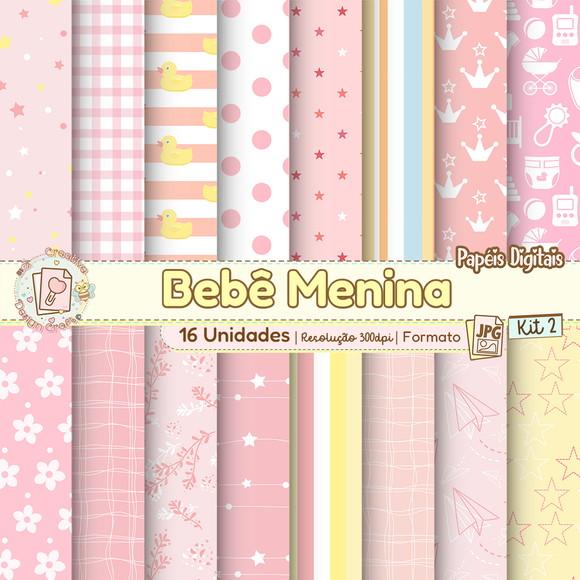 Papéis Digitais Bebê Menina Kit 2
