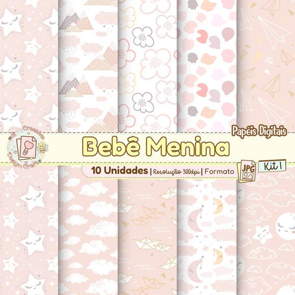 Papéis Digitais Bebê Menina Kit 1