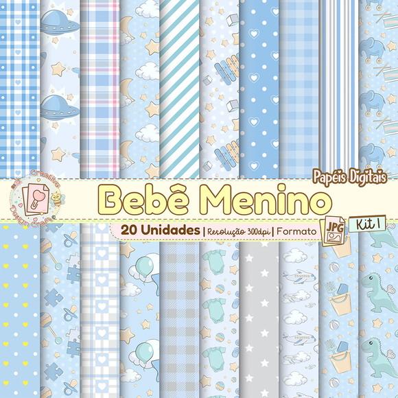 Papéis Digitais Bebê Menino Kit 1