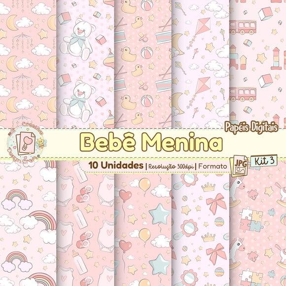 Papéis Digitais Bebê Menina Kit 3