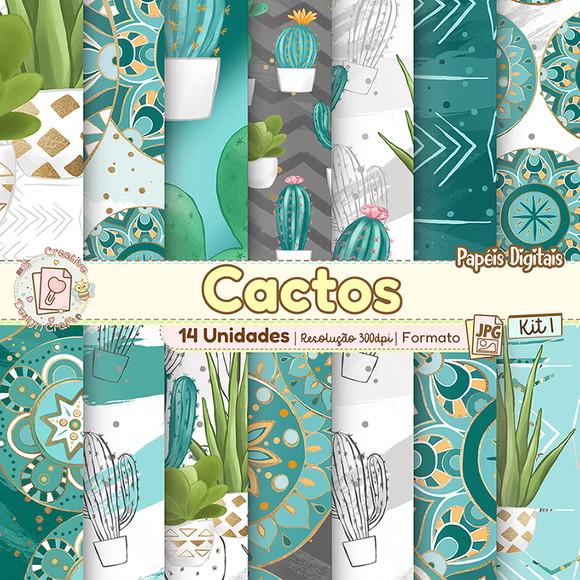 Papéis Digitais Cactos Kit 1