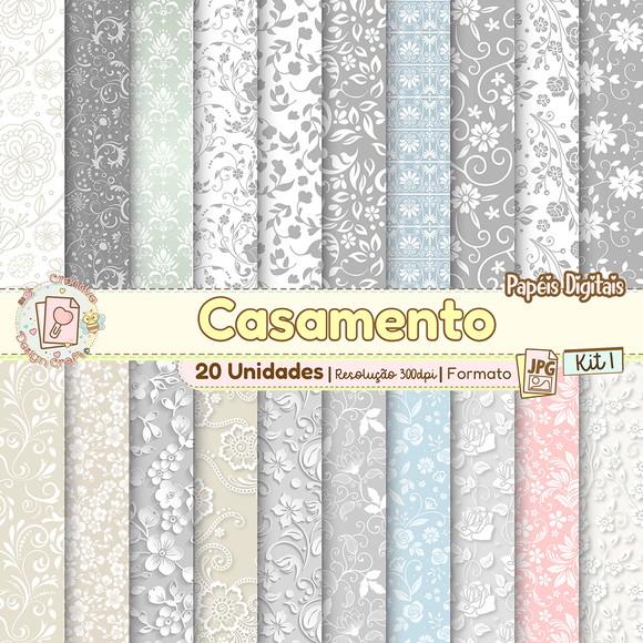 Papéis Digitais Casamento Kit 1