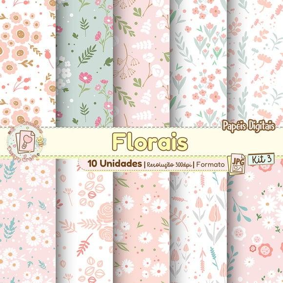 Papéis Digitais Florais Kit 3