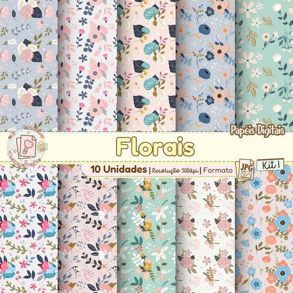 Papéis Digitais Florais Kit 1