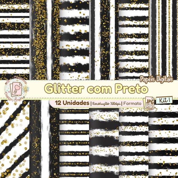 Papéis Digitais Glitter e Preto Kit 1