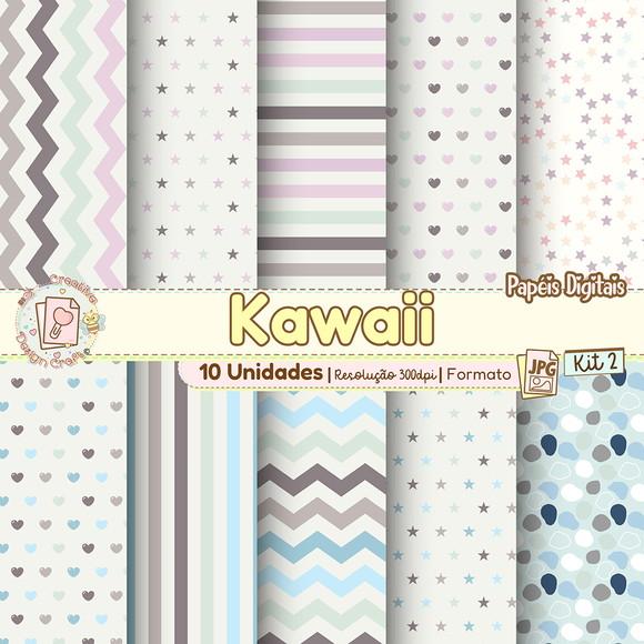 Papéis Digitais Kawaii Kit 2