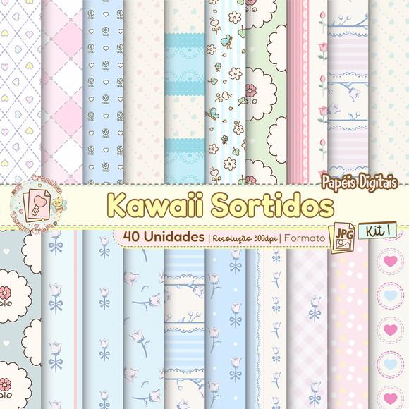 Papéis Digitais Kawaii Sortidos Kit 1