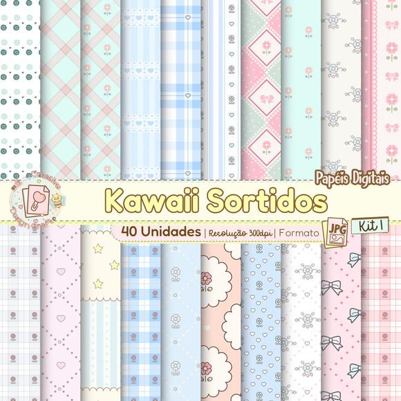 Papéis Digitais Kawaii Sortidos Kit 1