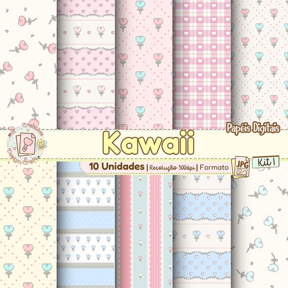Papéis Digitais Kawaii Kit 1