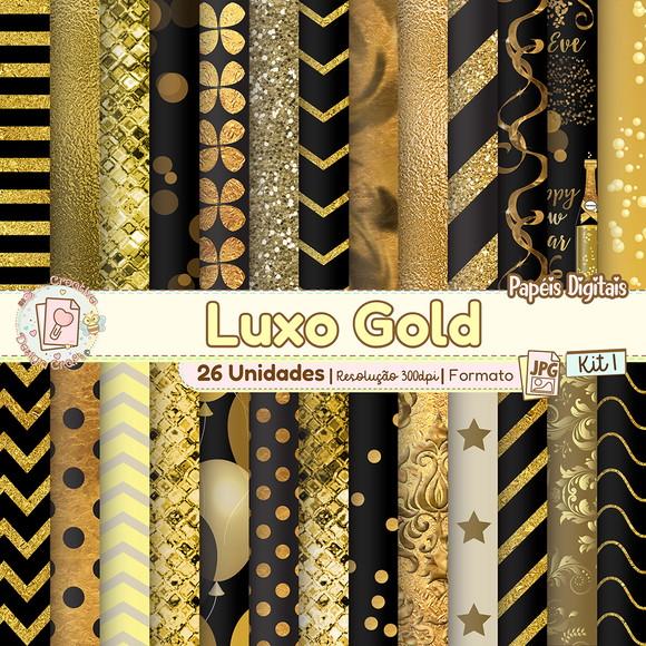 Papéis Digitais Luxo Gold Kit 1