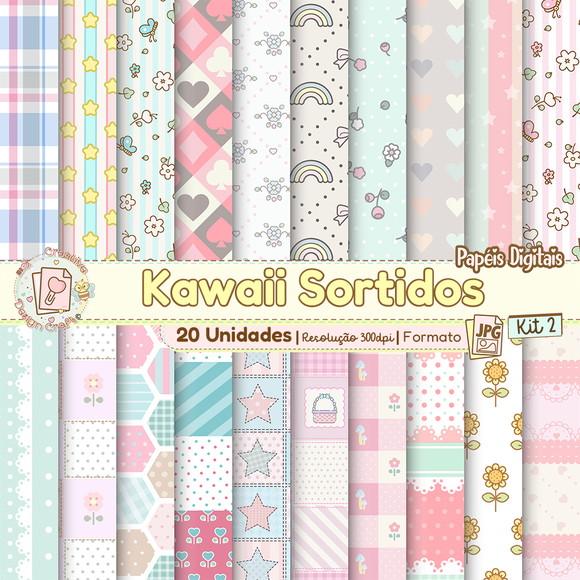 Papéis Digitais Kawaii Sortidos Kit 2