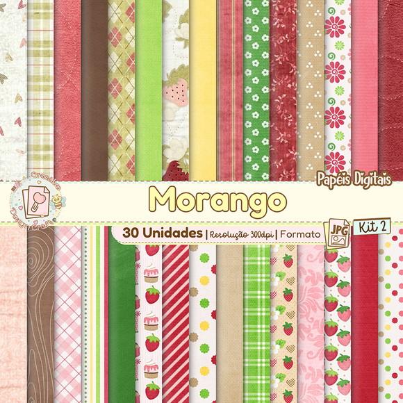 Papéis Digitais Morangos Kit 2