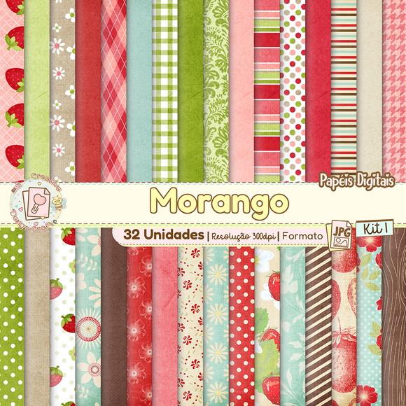 Papéis Digitais Morangos Kit 1