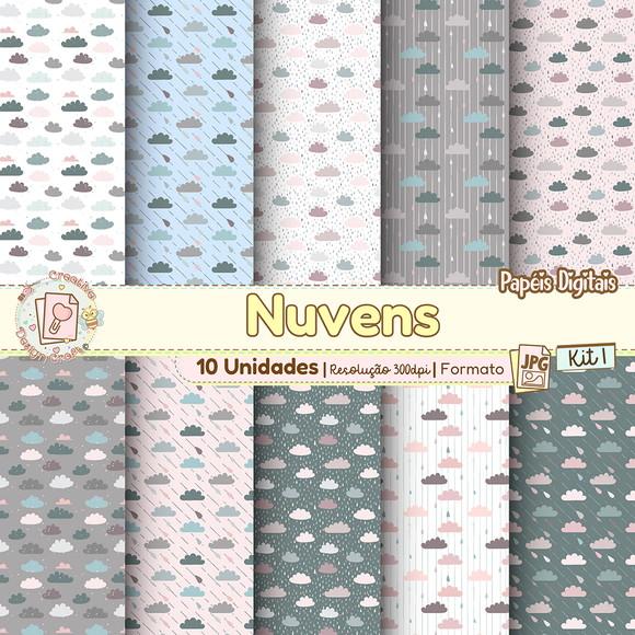 Papéis Digitais Nuvens Kit 1