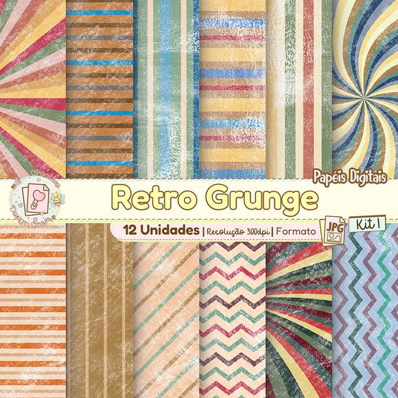 Papéis Digitais Retro Grunge Kit 1
